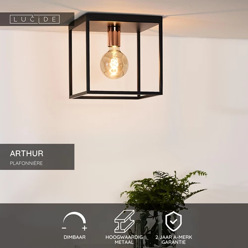 Lucide ARTHUR - Plafonnière - 1xE27 - Zwart - USP
